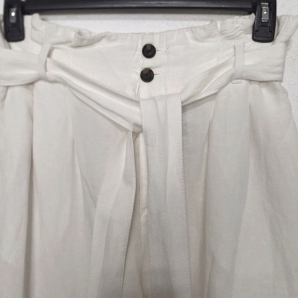 H&M White Linen Blend Paperbag Waist Pants Size 10 - Picture 6 of 11
